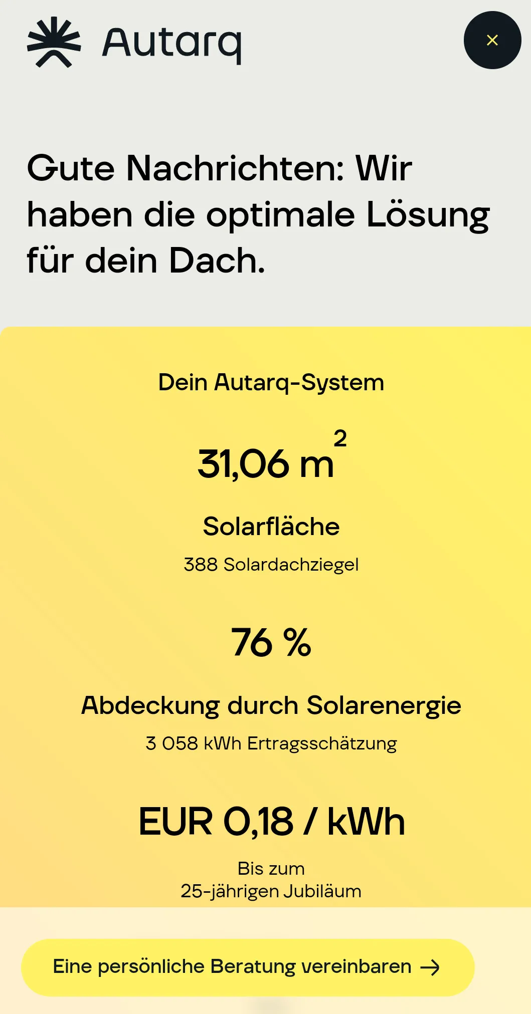 Smartphone screenshot of the Autarq consulting offer